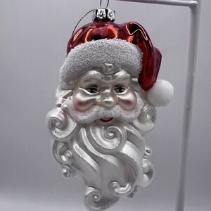 Vintage Hand Blown Glass Jumbo Santa Clause Ornament Glitter 6"